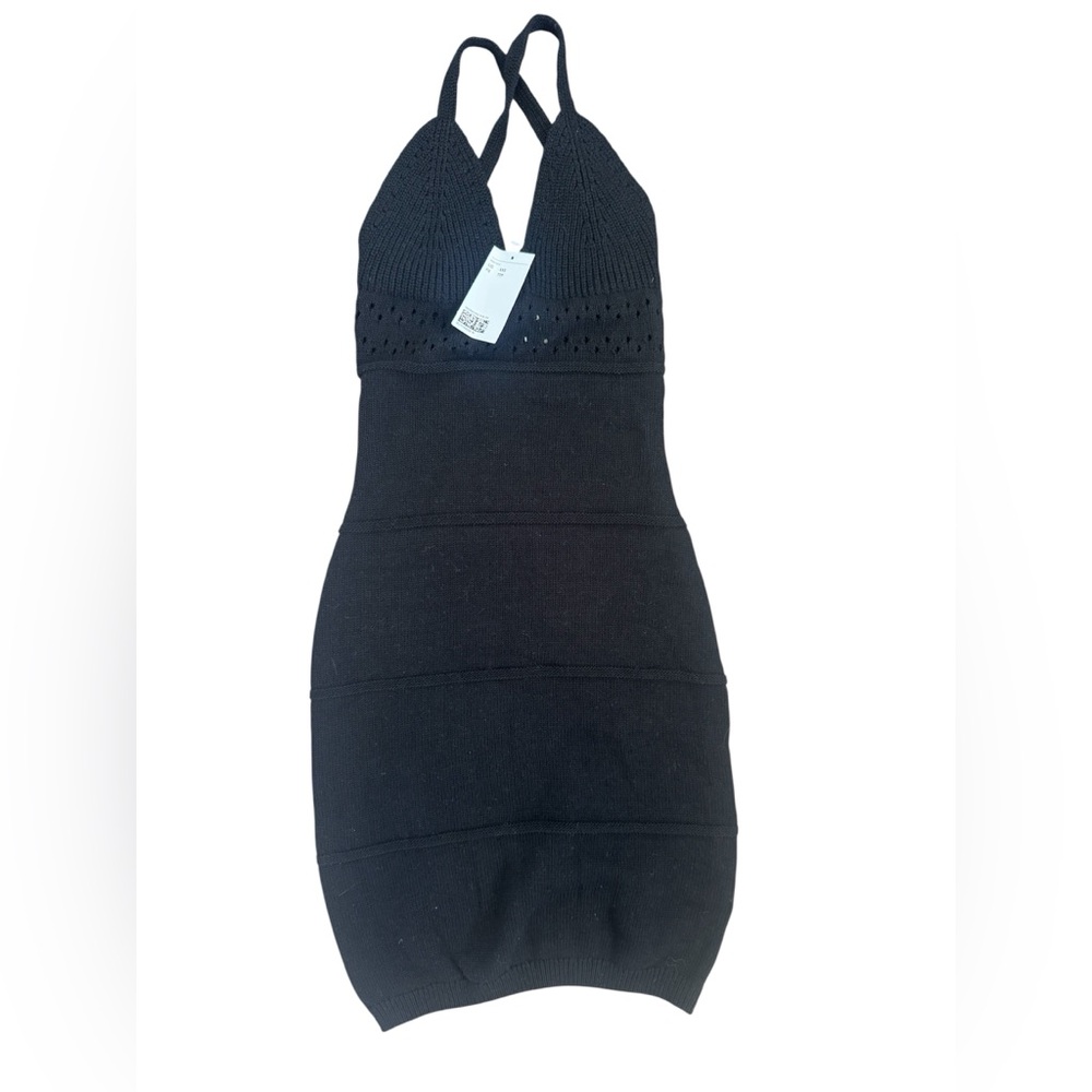 NWT H&M crochet black knit mini vacation festival summer beach fitted dress. XXS